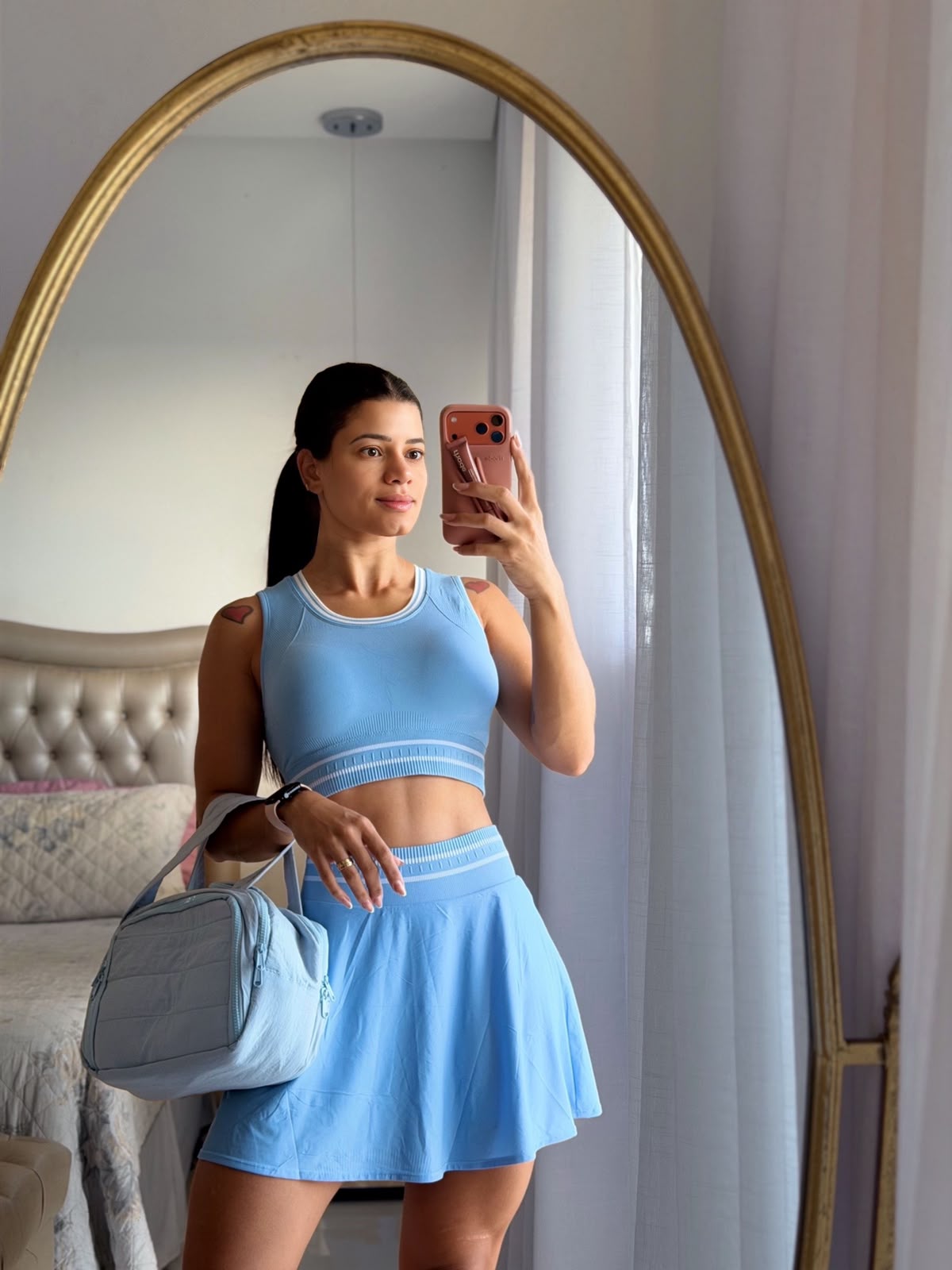 Conjunto Short Saia Canelado Azul Claro